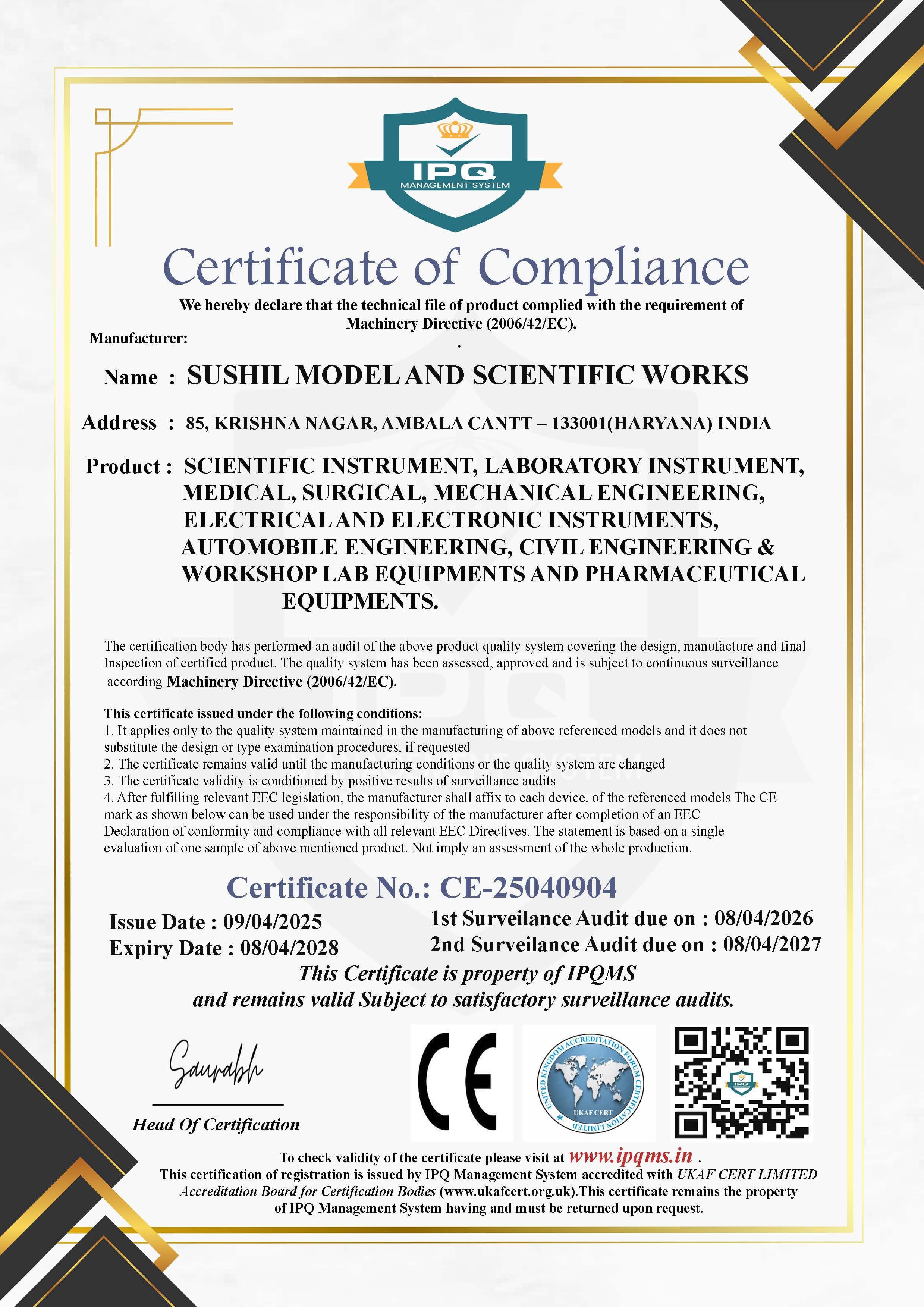 Certificate 01 — Sushil Model and Scientific Works