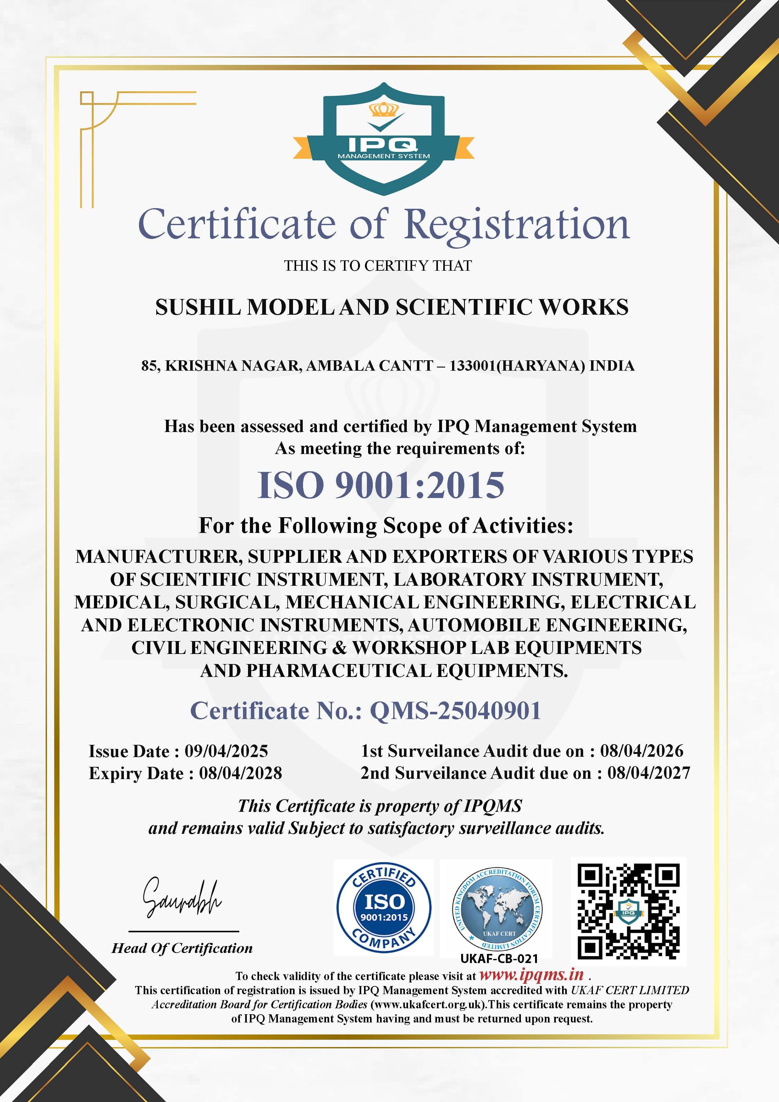 Certificate 02 — Sushil Model and Scientific Works
