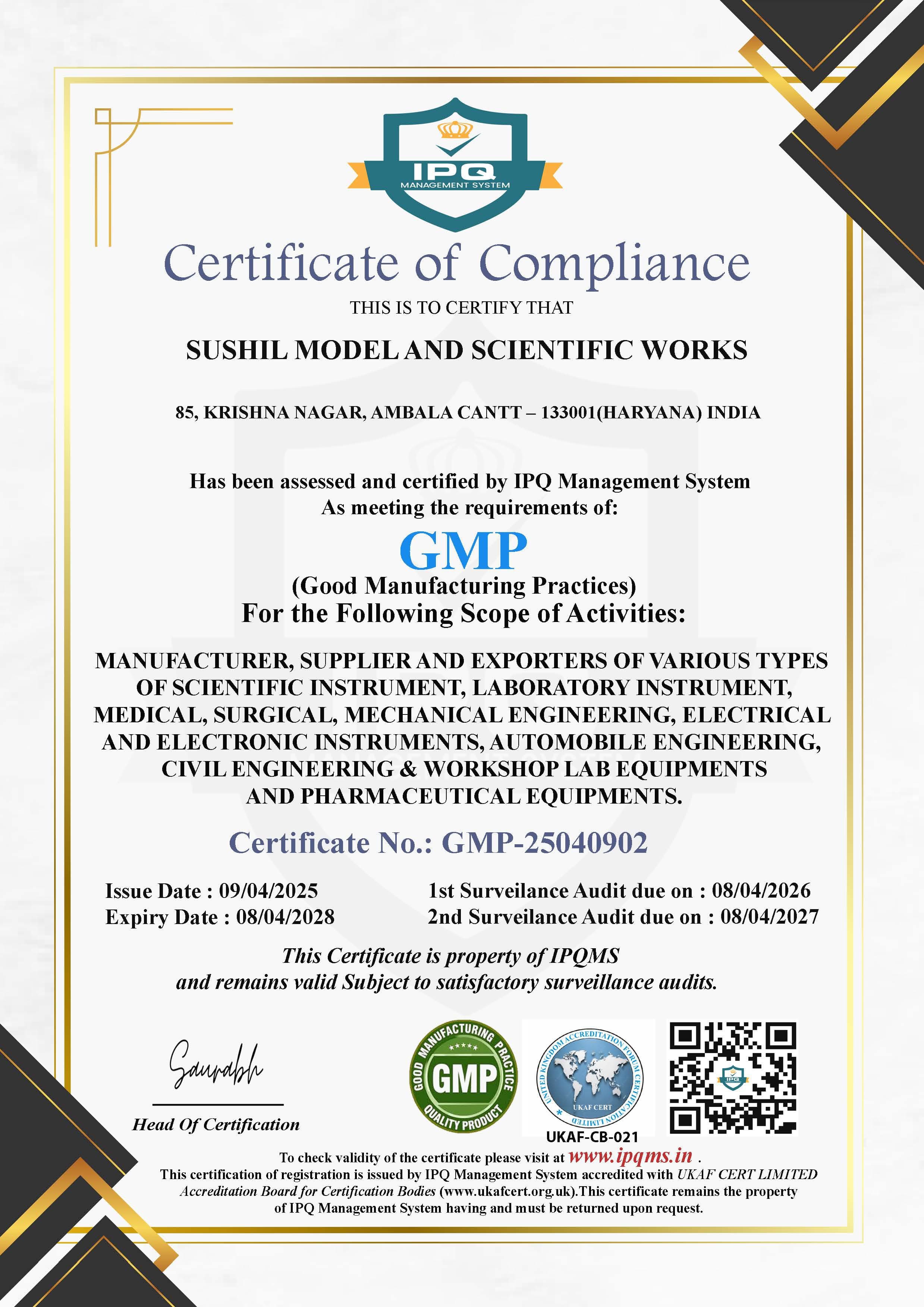 Certificate 03 — Sushil Model and Scientific Works