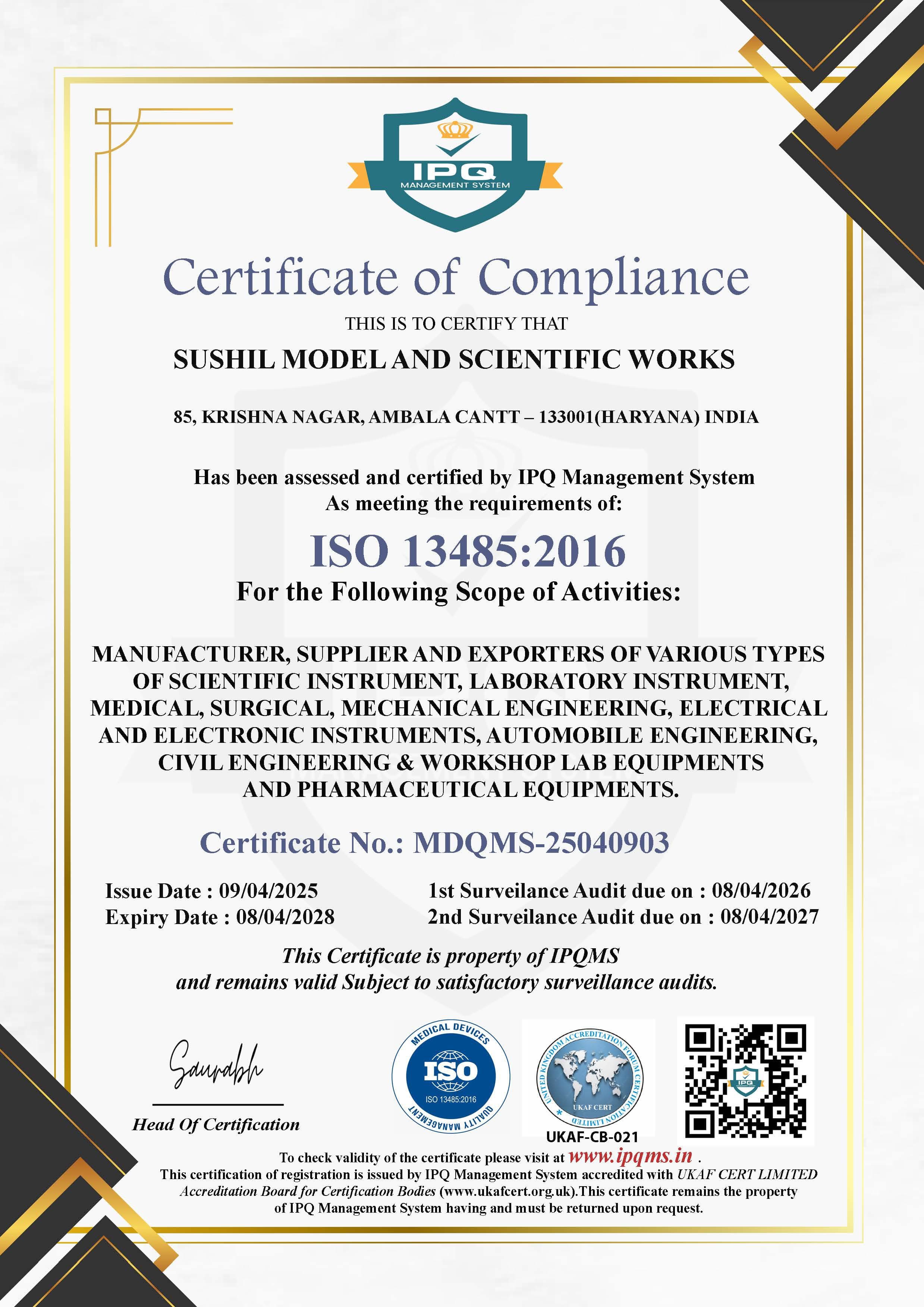 Certificate 04 — Sushil Model and Scientific Works